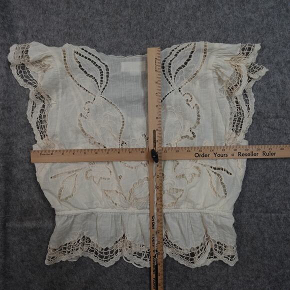 Anthropologie Top Womens Medium? Lace V-Neck Blouse Boxy Cream Peplum - Picture 9 of 12